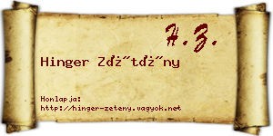 Hinger Zétény névjegykártya